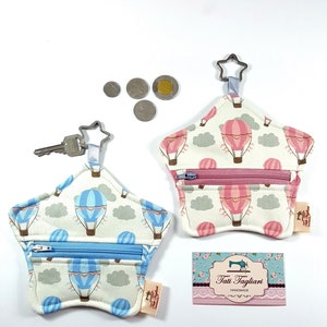 Star-shaped Pouch with Key Ring and Zipper for Coins or Cards Small Purse for Earphone or Earbuds with Balloons print image 1