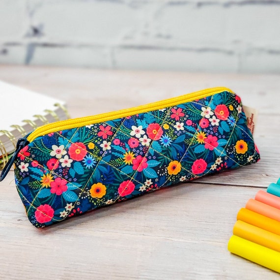 Handmade Printed Fabric Thin Pencil Case Pouch Size: 7.5 X 2 