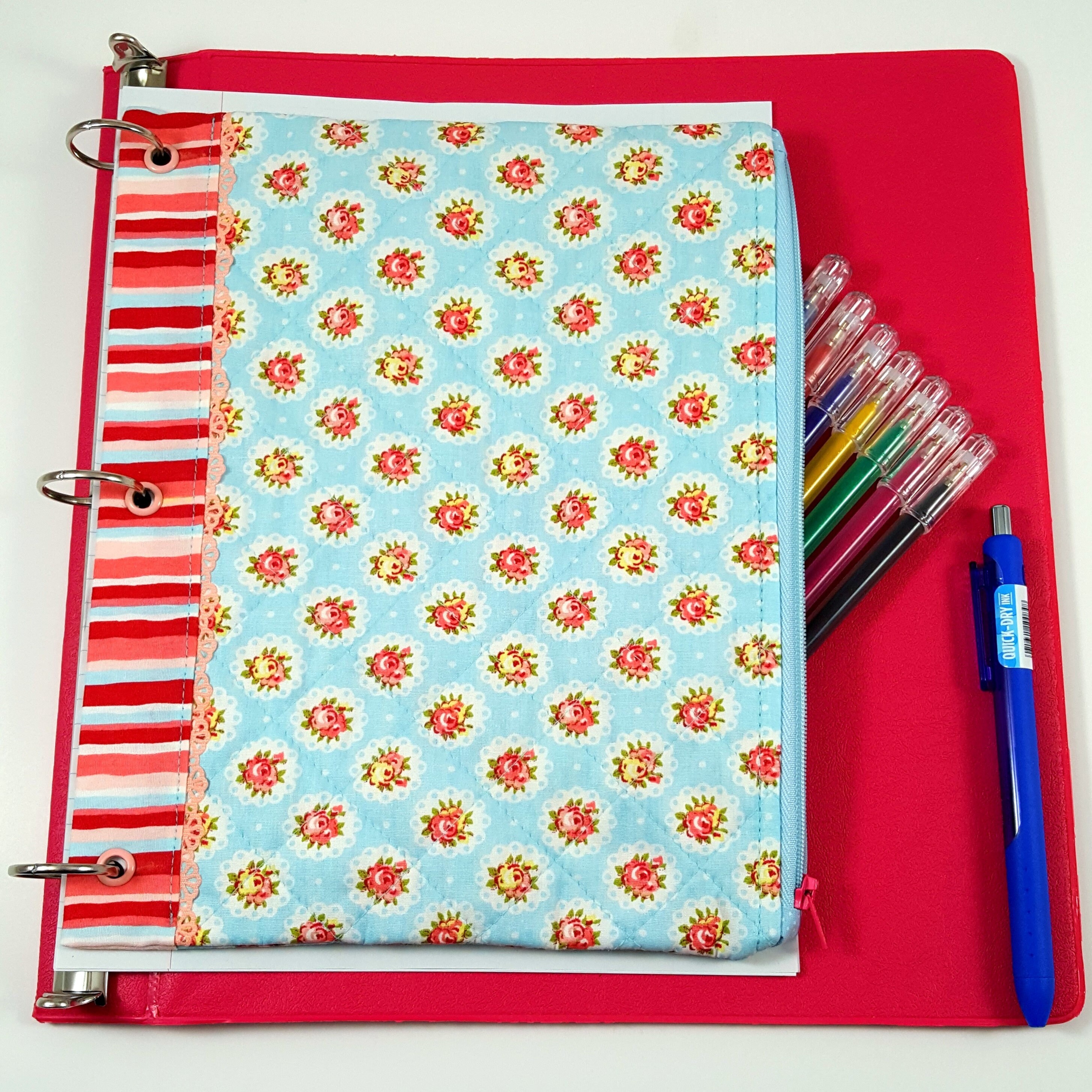 Pencil Pouch for 3 ring Binders in Blue and Pink with Vintage Etsy