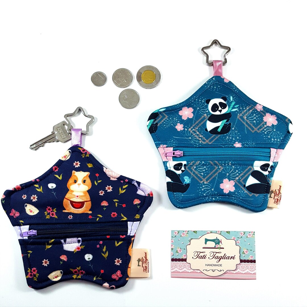 Starshaped Pouch With Key Ring and Zipper for Coins or Cards Small