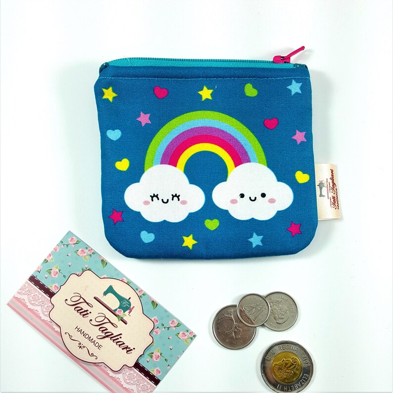 Tiny Bag for Earbuds with Rainbow print kawaii style Zippered Small Pouch for Coins and Cards