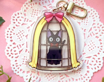 Jiji Shaker Charm / Black Cat in Bird Cage / Kiki Anime / Kawaii / Otaku Gift / Manga / Japan / Kitty / Bag Charm / Keychain