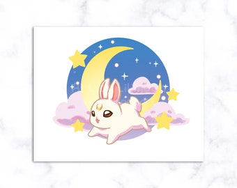 Moon Bunny - Art Print - 14 x 11" / Kawaii Illustration / Wall Art / Magical Girl / Cute Room Decor / Gift