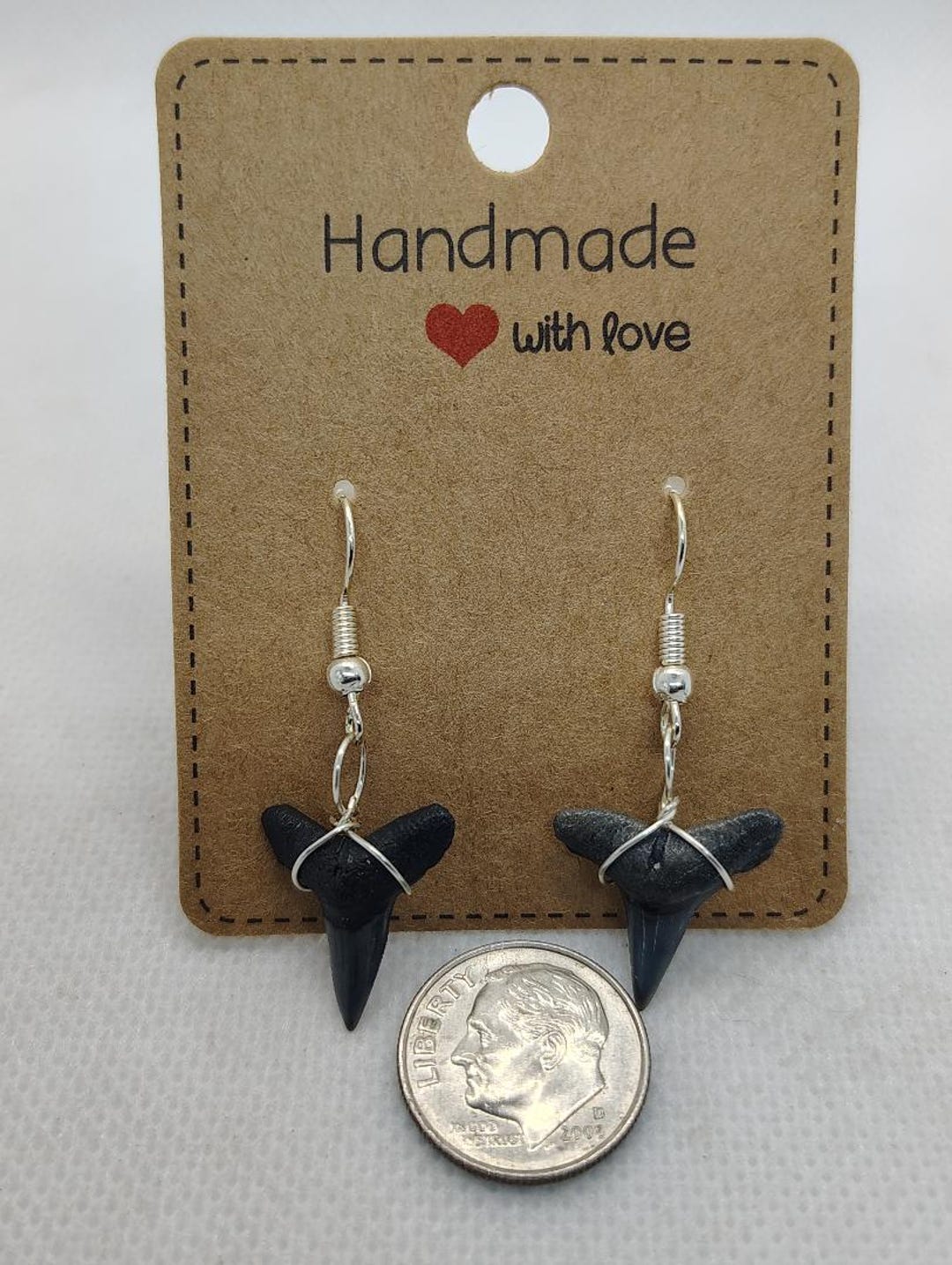 Real Fossilized Lemon Shark Dangle Drop Earrings With Matching Shark ...