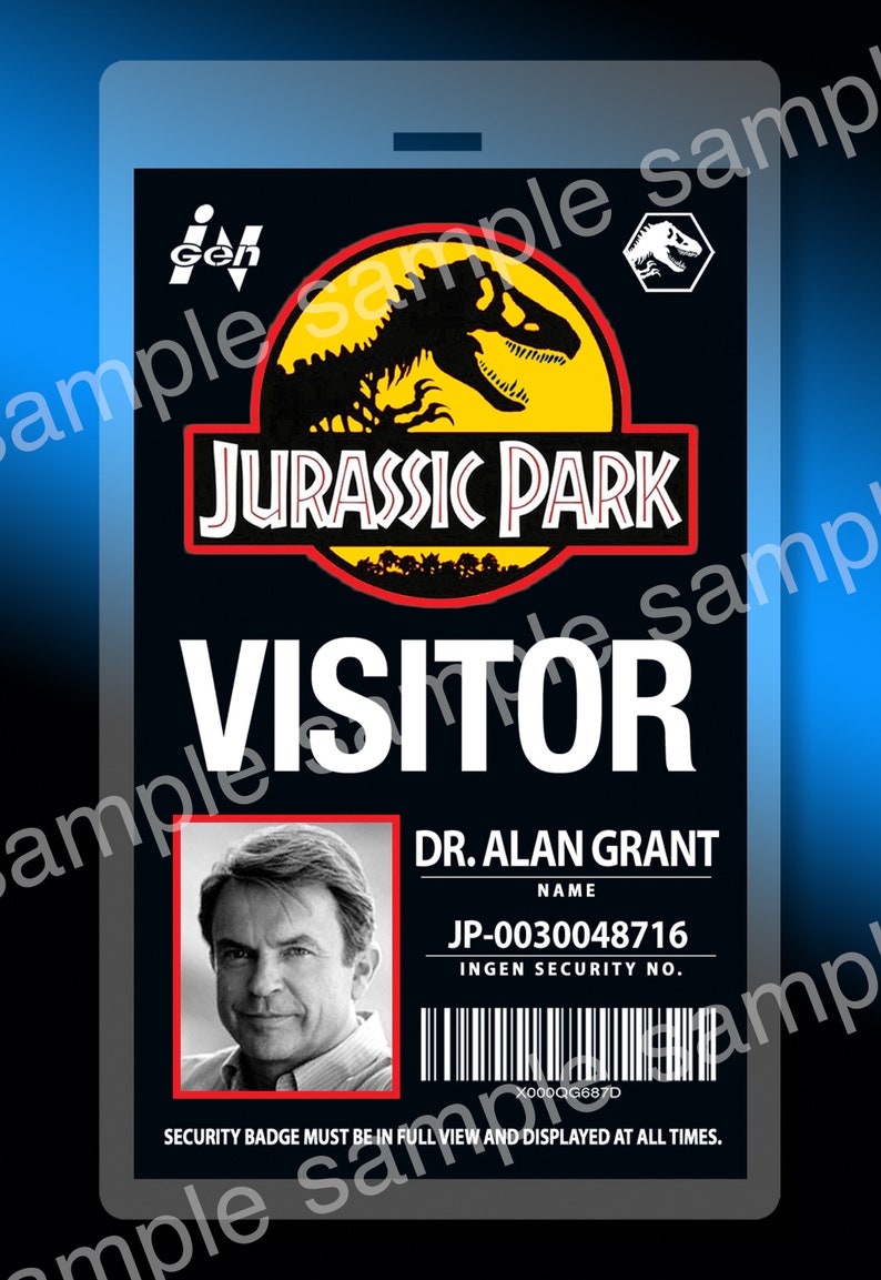 Jurassic Park Alan Grant Visitor Replica Security ID Badge Etsy