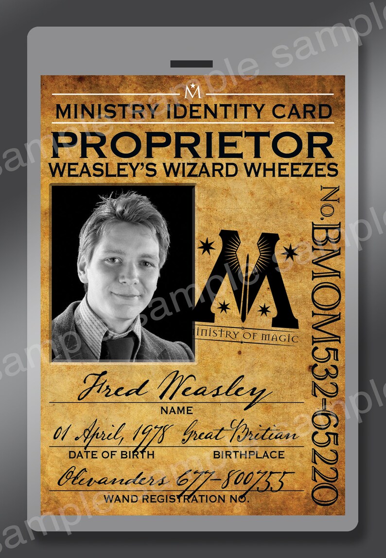New Harry Potter Ministry of Magic ID Badge for Fred Weasley | Etsy