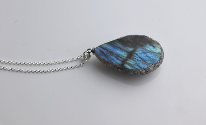 214 Silver Chain Labradorite Crystal Necklace Pendant