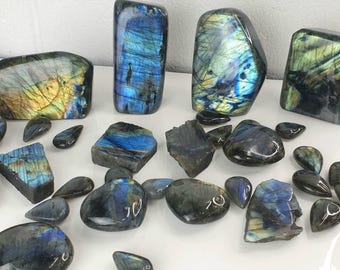 Labradorite crystal - heart cabochon slice freeform