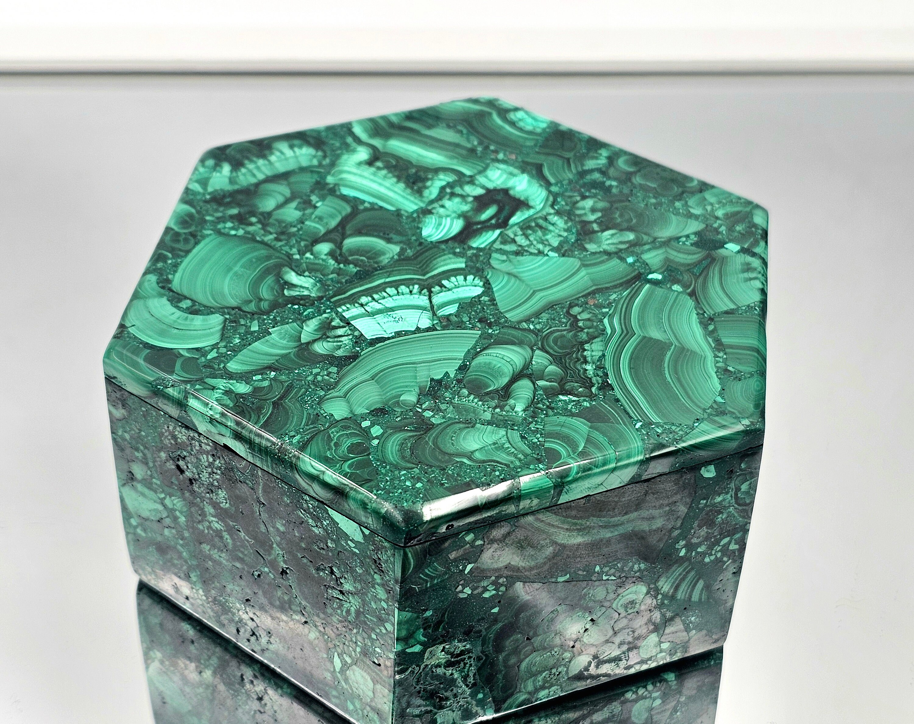 Large Hexagon Malachite Crystal Jewellery Storage Box (#1)