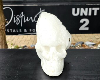 フクロウの彫刻が施された透明水晶のスカル ～ 大型 6ポンド15オンス