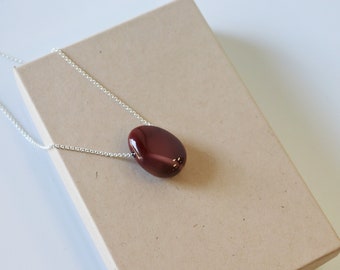 273) Red Mookite Jasper Crystal  Necklace Pendant + Silver Chain