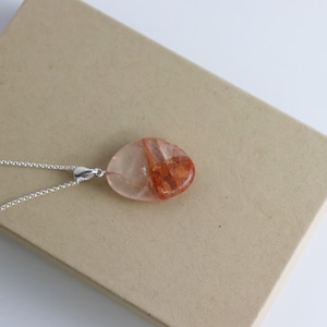 247) hematoid quartz crystal necklace pendant + silver chain