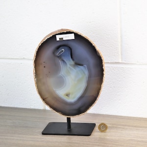 3) Large Agate Crystal Natural Geode On Stand