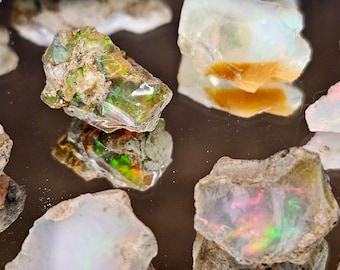 Opal crystal specimen in display case