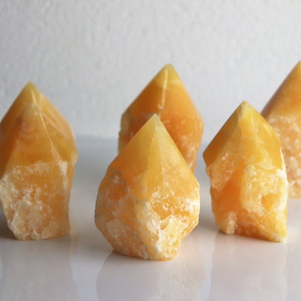 Orange Calcite Crystal Point Top Polished Brazil