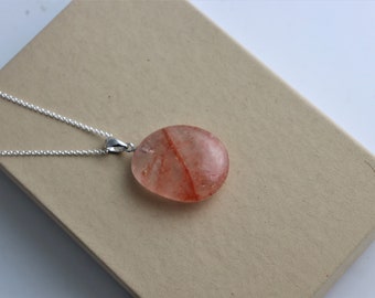 171) Hematoid Quartz Crystal Necklace Pendant + Silver Chain