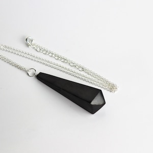 280) shungite  pendulum crystal necklace pendant - 925 silver chain