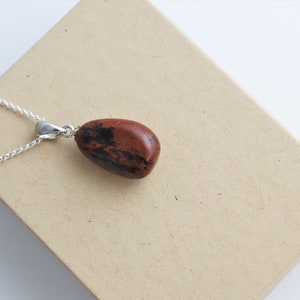 142e) Mahogany Obsidian Crystal Necklace Pendant + Silver Chain
