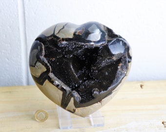 77) Extra Large Black Septarian Crystal Heart