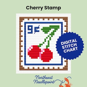 Vintage-Style Cherry Stamp - Digital Needlepoint/Cross Stitch Chart PDF