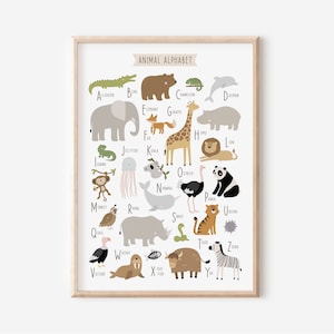 Animal Alphabet Print - Safari Alphabet Poster - Safari Nursery Decor -  Animal abc - Kids Educational Print