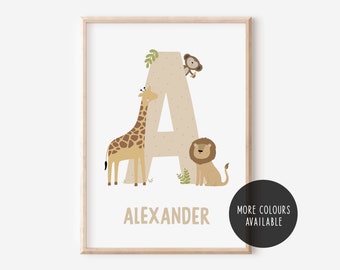 Personalised Safari Initial Print - Animal Name Print - Safari Nursery Decor - Animal Initial Print - Custom Name Print