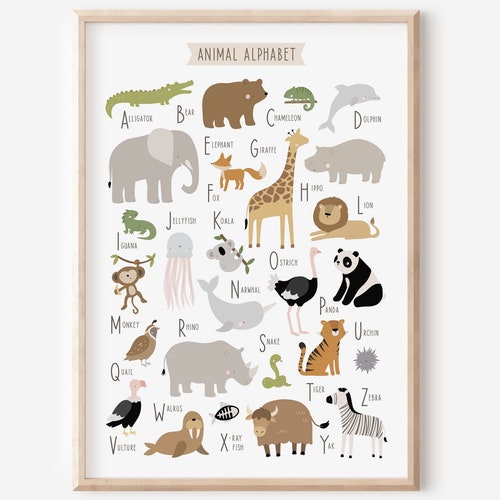 Alphabet Art Animal Print Alphabet Print Nursery Decor Etsy