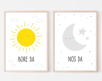 Bore Da Nos Da Print Set - Welsh Language Gift - Cymraeg Posters
