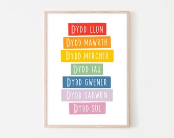 Dyddiau'r Wythnos - Welsh Days Of The Week Print - Welsh Nursery Wall Art - Cymraeg - Welsh Gift - Educational Print