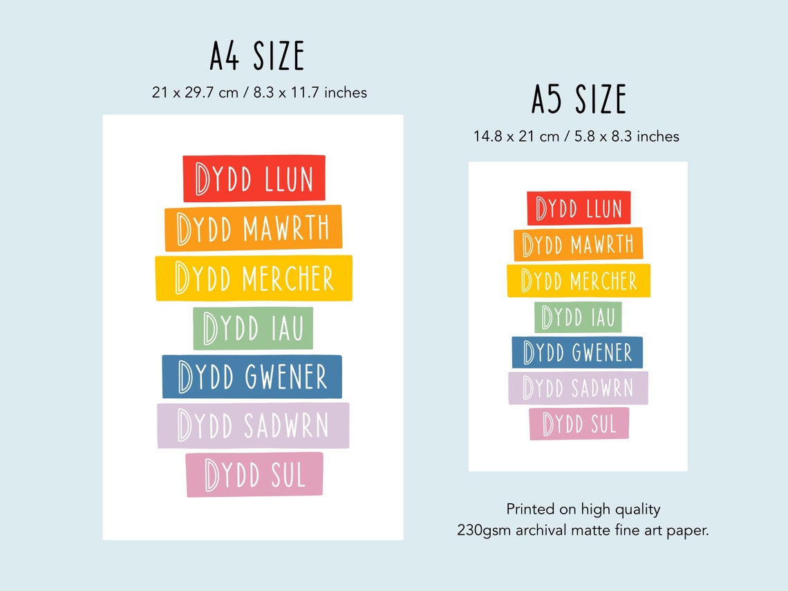 Dyddiau r wythnos welsh days of the week print welsh etsy