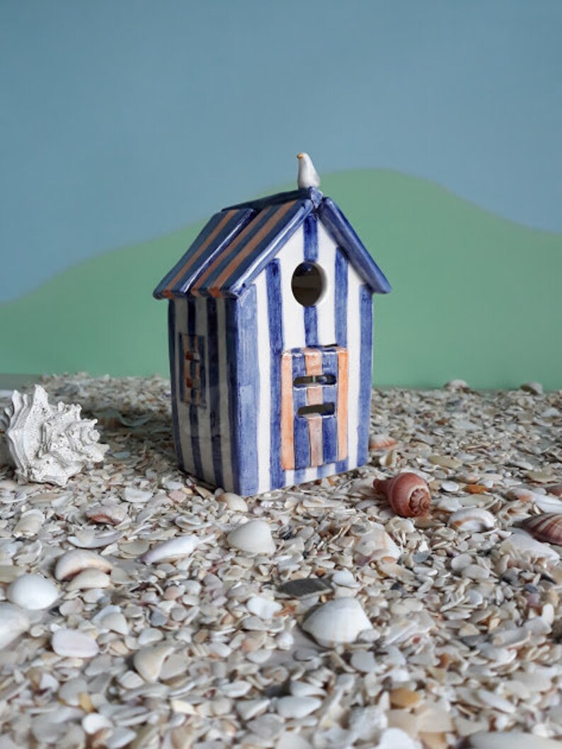 Ceramic Lantern Ceramic Sea Cabin Striped Candle Holder Etsy