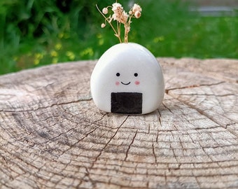 Ceramic onigiri, onigiri vase, mini vase, kawaii vase, small vase, smile vase, place card, wedding favor.