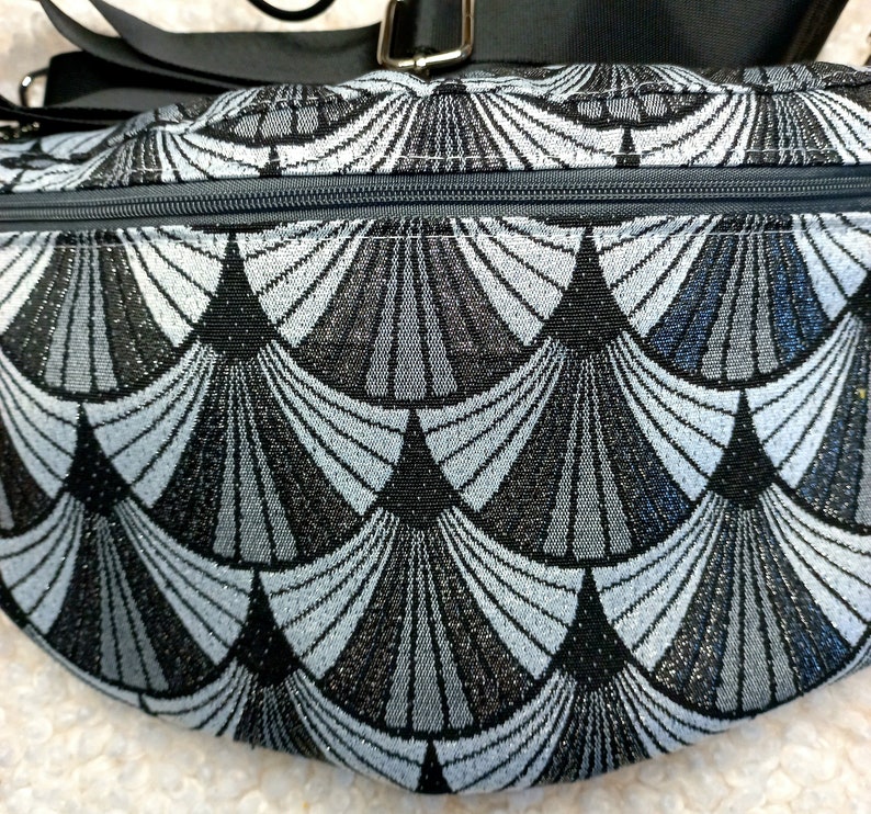 Japanese fabric banana Seigaiha silver A touch of Japanese elegance for your urban style chest or waist bag, gift for her image 5