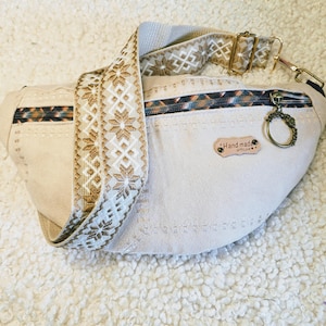 Bolso cinturón de ante beige/crema/mate, efecto parche, bolso de hombro, charm retro