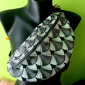 Japanese fabric banana Seigaiha silver A touch of Japanese elegance for your urban style chest or waist bag, gift for her image 1