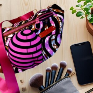 Sac banane Wax femme rose/noir, artisanat africain, sac banane bandoulière amovible, cadeau pour épouse, maman mamie, fin d'année scolaire