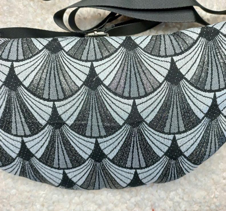 Japanese fabric banana Seigaiha silver A touch of Japanese elegance for your urban style chest or waist bag, gift for her image 7