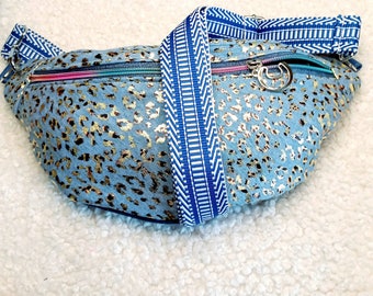 Jean effect fanny pack with gold spots, to wear across the bust, belt, waist, shoulder strap fanny pack, chest bag, gift for wife, mom