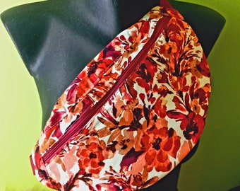 Marsupio estivo XL in tessuto stampato fiori e foglie - Eleganza e praticità per tutte le occasioni! pancia di banana, regalo per lei