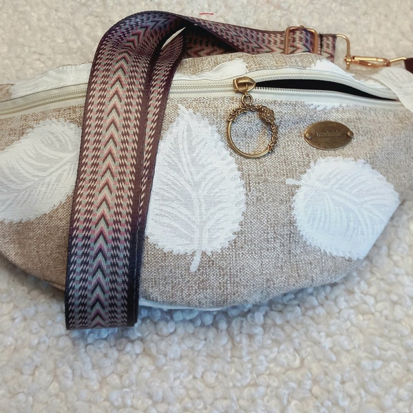 Sac banane tissu effet lin avec impressions feuilles- Style élégant et pratique, sac poitrine, sac ceinture, cadeau unique pour femme