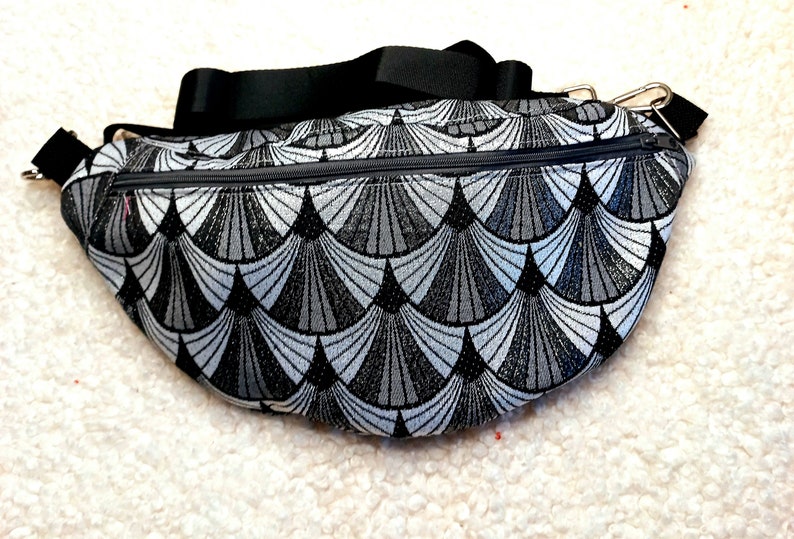 Japanese fabric banana Seigaiha silver A touch of Japanese elegance for your urban style chest or waist bag, gift for her image 4