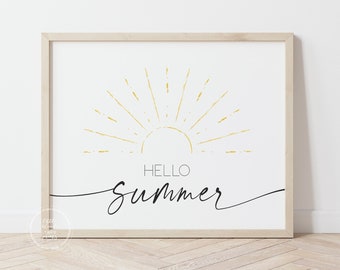夏の装飾プリント | こんにちは夏 | 夏の印刷物 | 晴れ | 太陽 | 印刷可能なホーム装飾 | ウォールアート