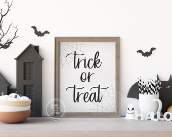 Halloween Trick or Treat Decor Print | Halloween Decor | Printable Art | Fall Home Decor Print | Spider Webs | Spooky