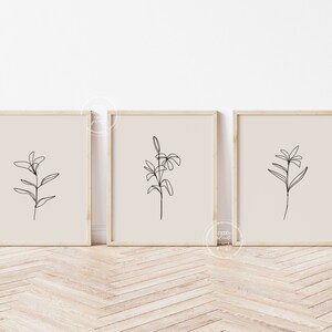 Floral Wall Art | Set of 3 | Flowers | Neutral Wall Decor | Living Room Decor | Printable Home Decor