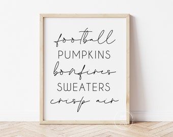 Fall Favorites Print | Football, Pumpkins, Bonfires  | Autumn Home Decor Print | Fall Things | Fall Decor | Fall Printable