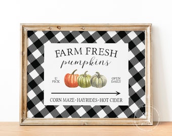 Farm Fresh Pumpkins Buffalo Check Print | Farmhouse Autumn Home Decor Print | Fall Wall Decor | Fall Pumpkins Print | Pumpkin Patch Sign