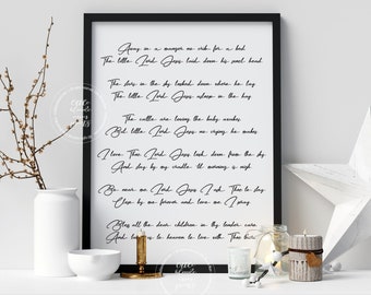 Away in the Manger | Christmas Song Printable | Christmas Song Decor | Pretty Christmas | Song Lyrics | 8x10 11x14 | Portrait