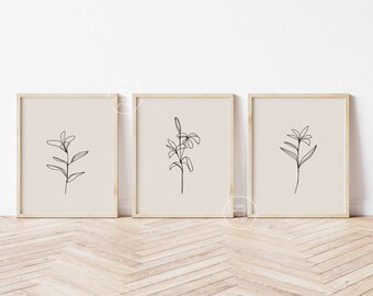 Floral Wall Art | Set of 3 | Flowers | Neutral Wall Decor | Living Room Decor | Printable Home Decor