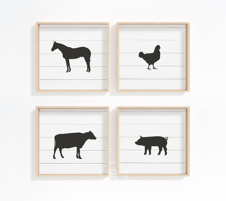 Set Of 4 Farmhouse Animal Decor Printables Square Shiplap Etsy