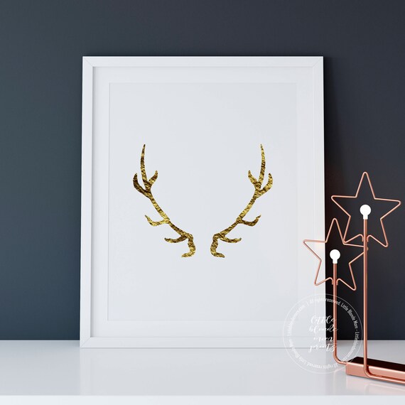 Gold Antlers Printable Holiday Decor Modern Simple Etsy